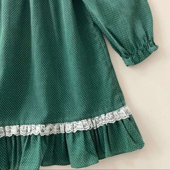 Vintage USA Girls Green Holiday Ruffle Lace Dress - Picture 5 of 11